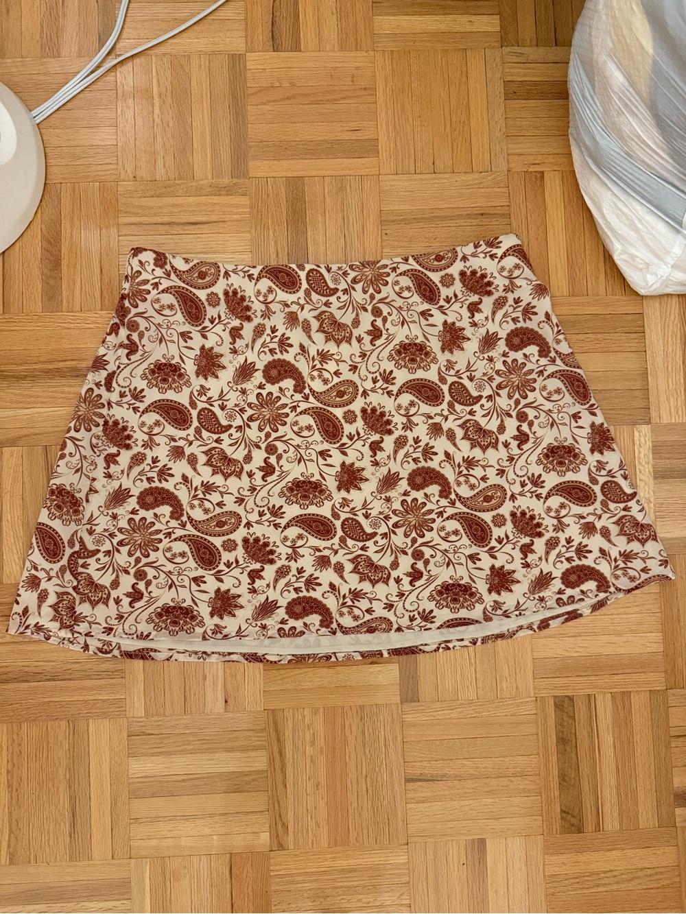 Dynamite Paisley Mini Skirt in Cream and Brown